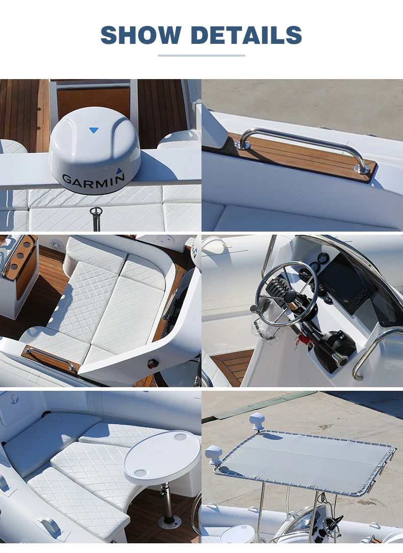 Outdoor Sports Luxury Inflatable Rib Boat with Outboard Engine PVC Aluminum & Hypalon Fiberglass Hull for Fishing
