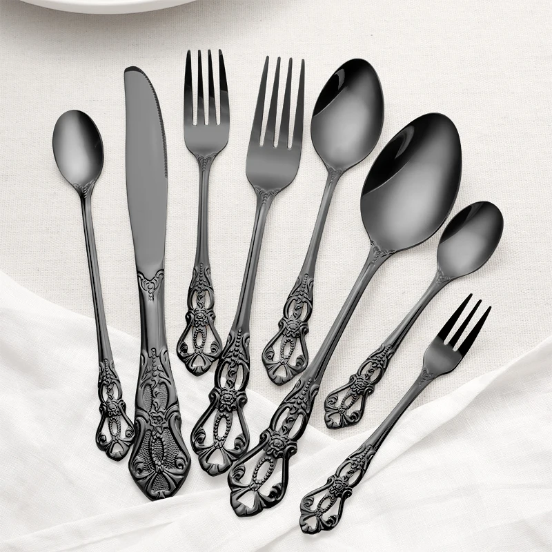 Средневековый винтажный Королевский столовый прибор из нержавеющей стали черный роскошный набор столовых приборов ложка и вилка