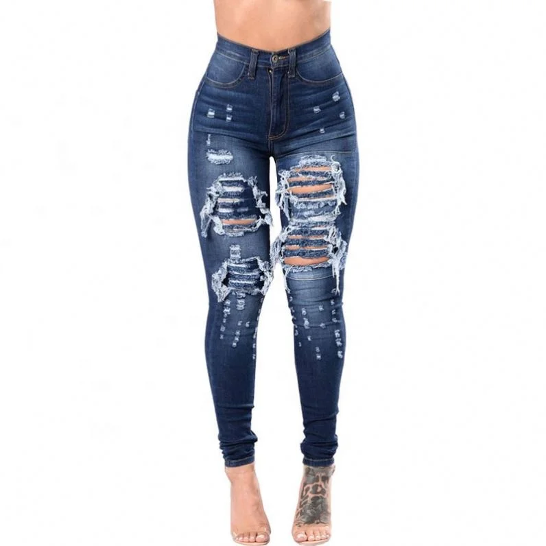 picture ripped regular fashion women jeans 2019