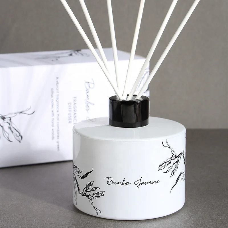 RAINCOAST OEM 150ML Reed Diffuser Bamboo and Jasmine Diffuser with White Bottle and Natural Reeds