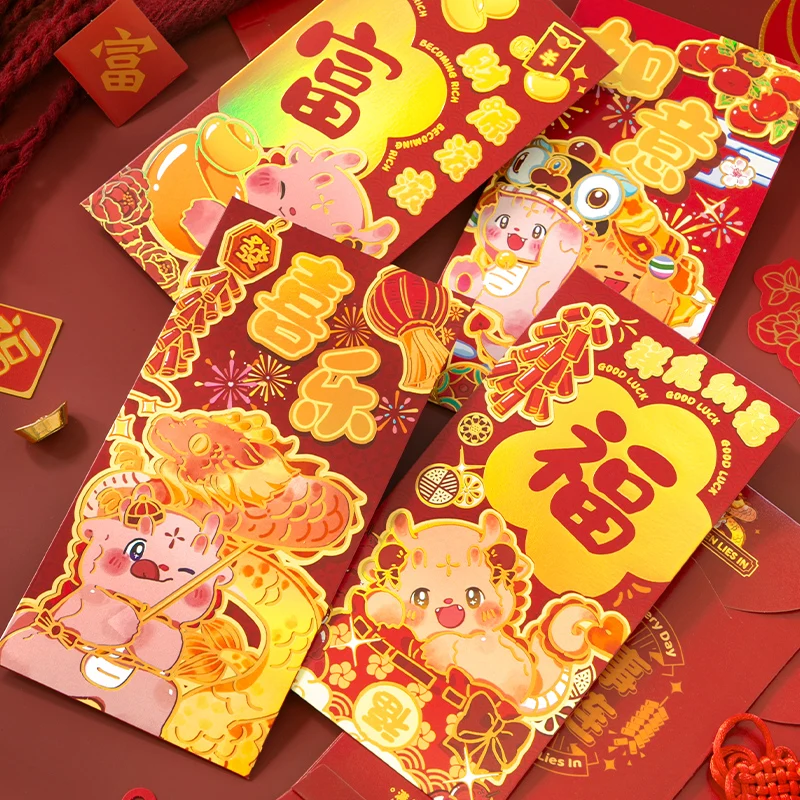Simno Chinese New Year Hongbao Cute Red Pocket 2024 Spring Festival Money Bag Dragon Red Envelope