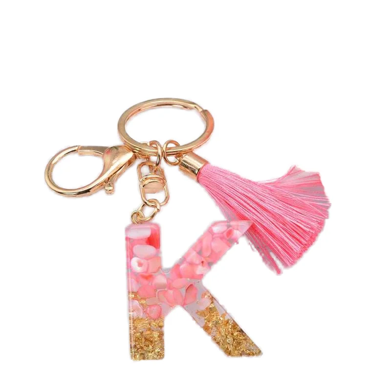 Pink Tassel Letter Keychain Epoxy Letter Pendant Fashion Bag Pendant Gift Keychains