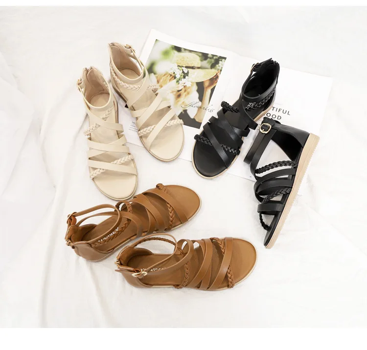 2022 New design wedged sandals summer platform weave Bohemian beach shoe Back zipp sandalias mujer factory price yiwu suka