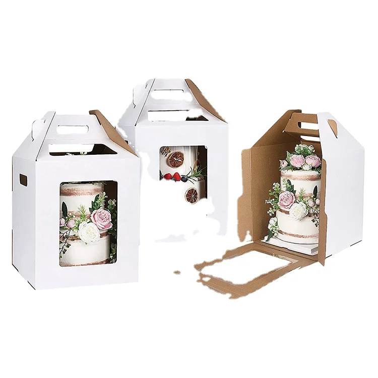 boxes transparent  corrugated tall cake box with handle 10 inch