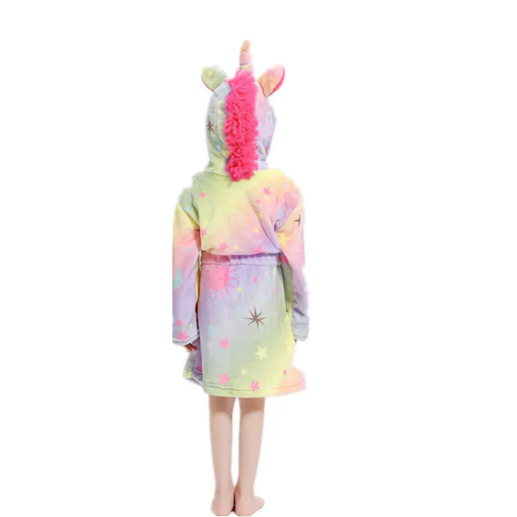 Animal Rainbow Unicorn Hooded Bathrobes For Boys Girls Pyjamas Nightgown Kids Sleepwear