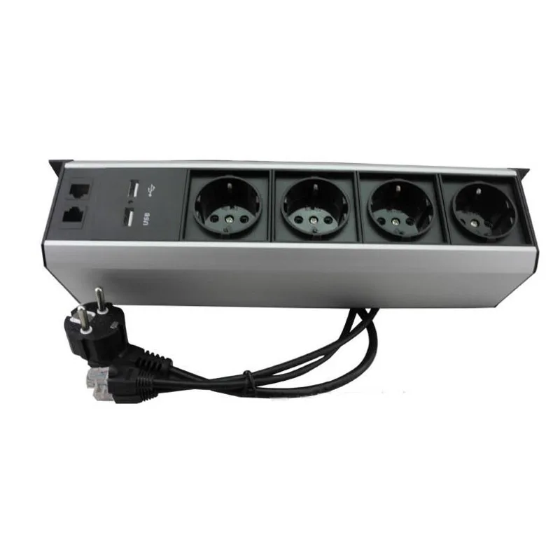 
Side Installation Socket Under the Table Socket 4 EU Power Sockets+2 USB Charger + 2 RJ45 Connectors High-end Conference Office 