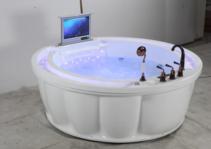 Double round whirlpool tub freestanding whirlpool circle massage bathtubs jet whirlpool bathtub with tv