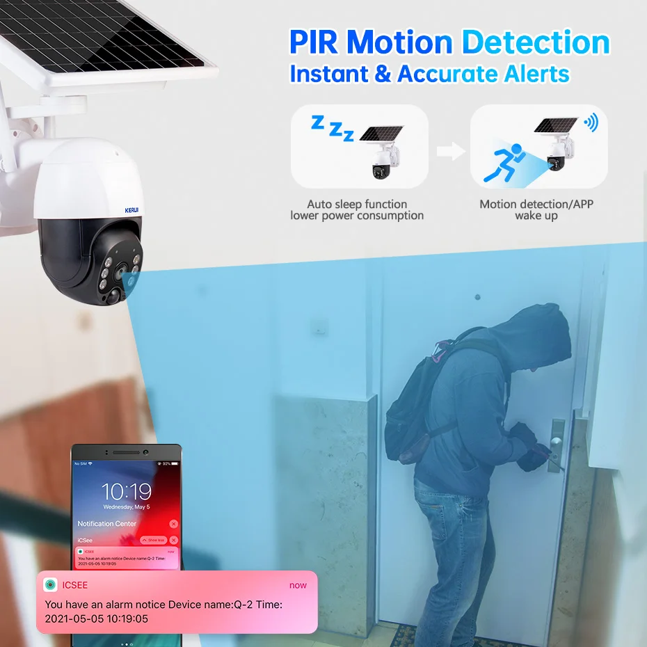 KERUI Outdoor Solar Security Camera 3MP Wireless WiFi Camera Solar Panel PIR Motion Alarm ICSee APP