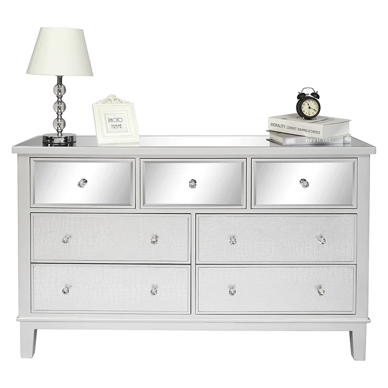 Belleworks Home Decor Furniture Living Room Cabinets Large Capacity Seven Drawer Cabinet For Home Luxury Miirored Silver Cabinet