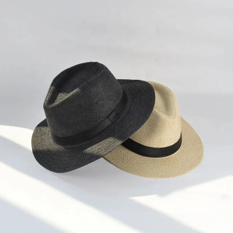 Men Summer Beach Holiday Sun Hat Flat Brim Straw Ribbon Fedoras Sun Protection Eco-friendly Paper Panama Straw Hats
