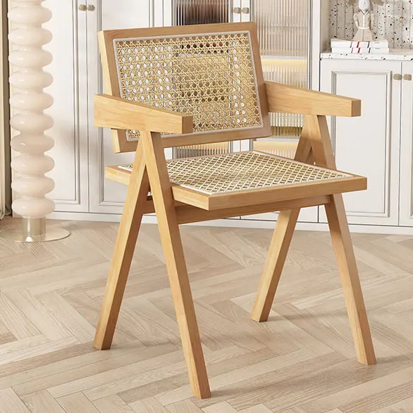 Customizable Size Low MOQ Party Events Hot Selling Wooden Rattan Chairs with Armrests for Hotel Cafes