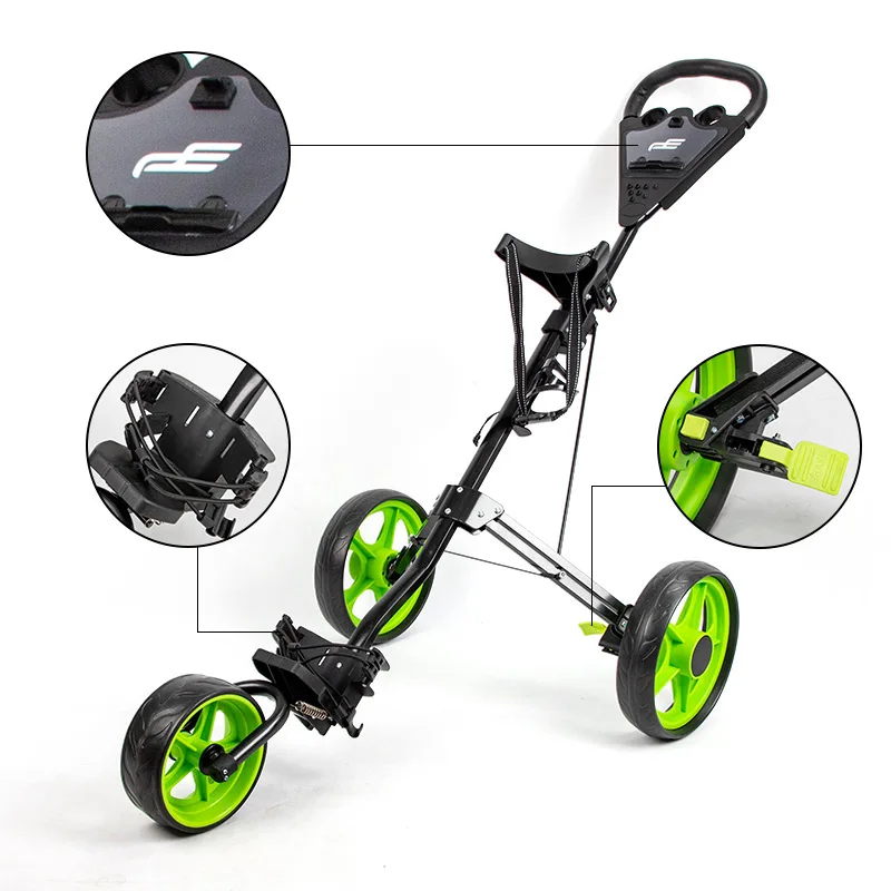 New Style Folding Golf Push Cart 3 Wheels Light weight Golf Trolley with Foot brake and Adjustable Handle Angle Golf trolley