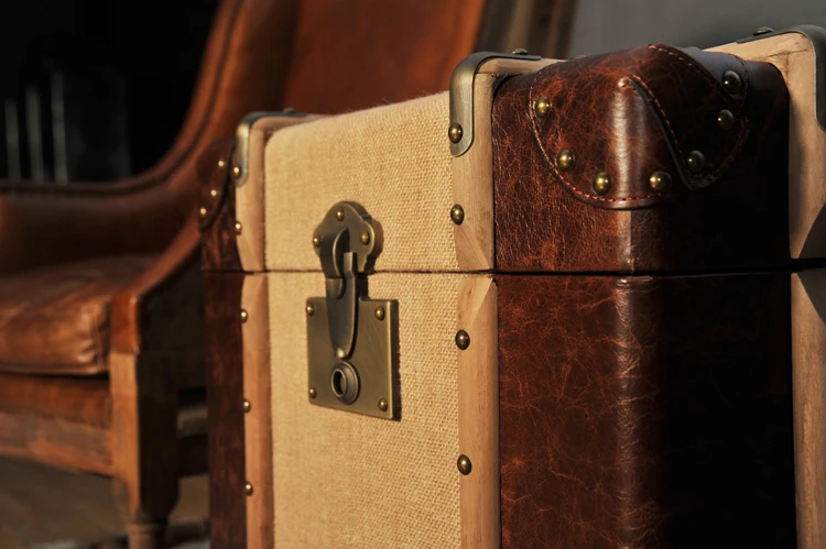 Handmade square different size vintage furniture fabric box storage trunk