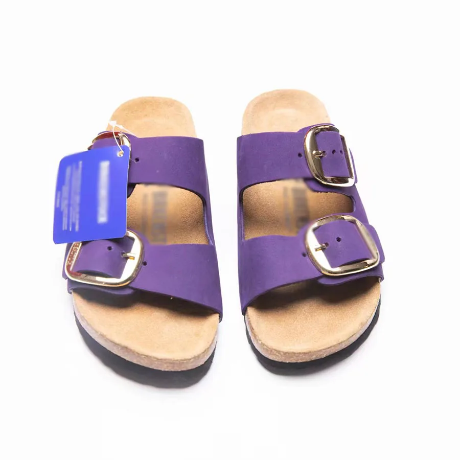 Two Buckles Genuine leather Unisex Soft Foot-bed Open Toe Slides Sandal clogs for indoor outdoor