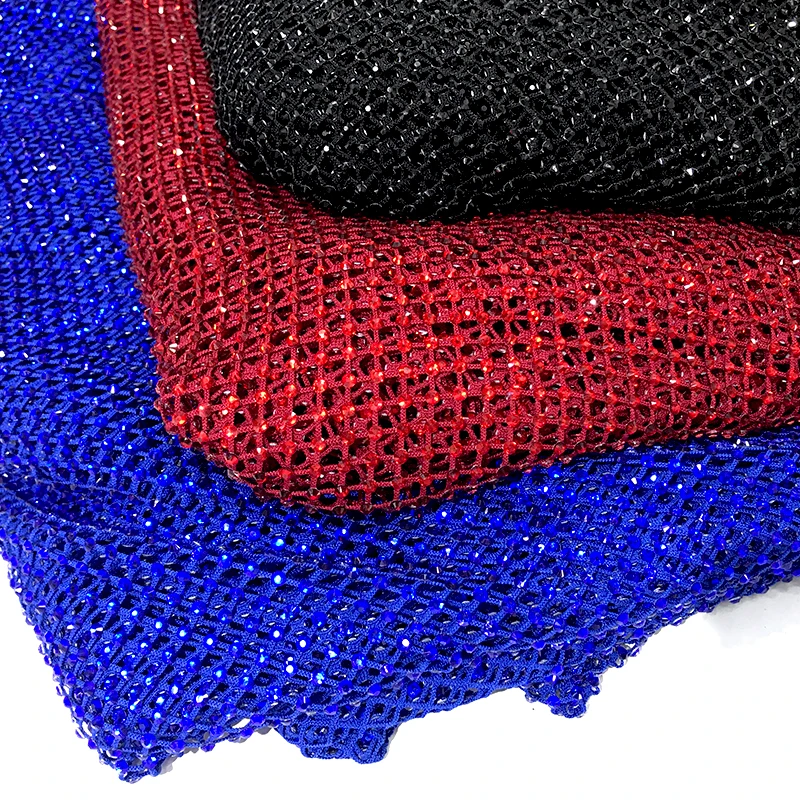 S556 Soft Diamante Rhinestone Mesh Stretch Crystal Fish Net Sparkling Stone Glass Net Fabric