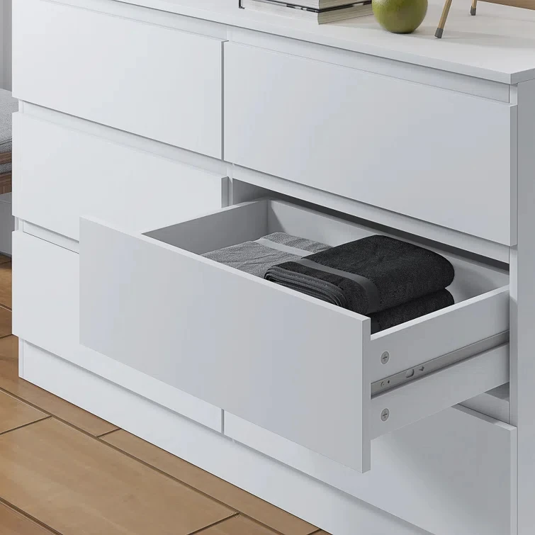 Minimalist Design Modern Style Plenty Storage Room Wooden 6 Drawers Chest White Dresser for Bedroom