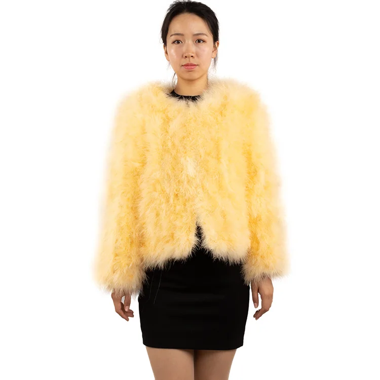 wholesale soft yellow fur coat fluffy women real ostrich feather coat