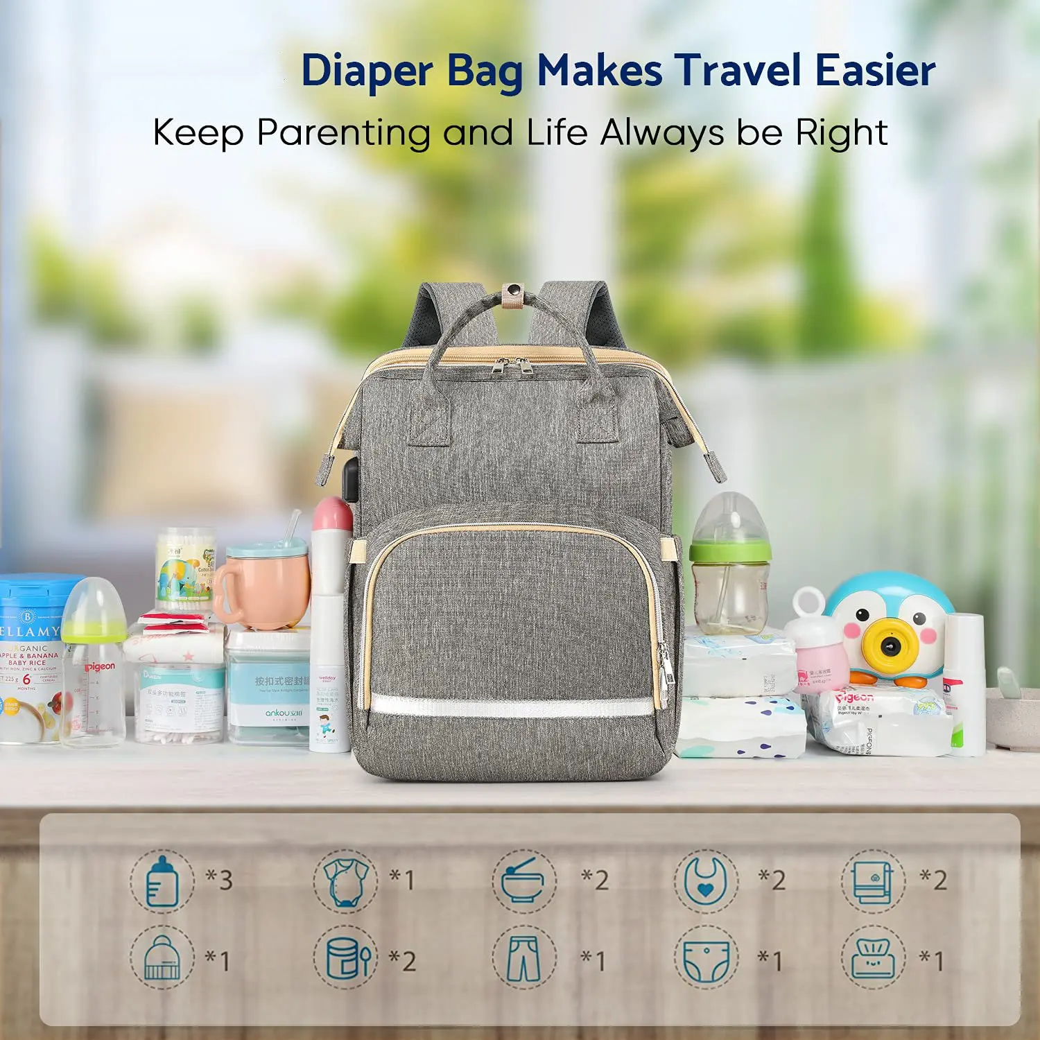 FREE SAMPLE Diaper Bag Backpack Baby Bag with Changing Station Portable 3 in 1 Nappy Baby Diaper Backpack
