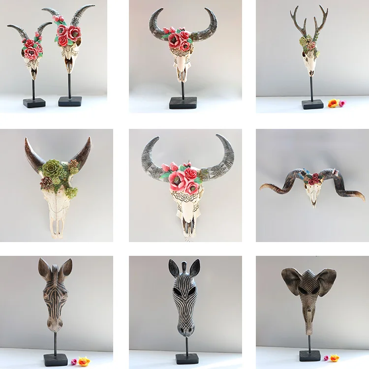 Customized 3D Bull Head Wall Hanging Resin Artificial Animal Skulls For Hotel Pub Bar Decoration