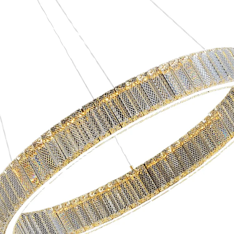 Hot Selling Modern Luxury Hanging Lights Circle Ring Dining Room High Ceiling Chandelier Crystal Led Rose Gold Pendant Light