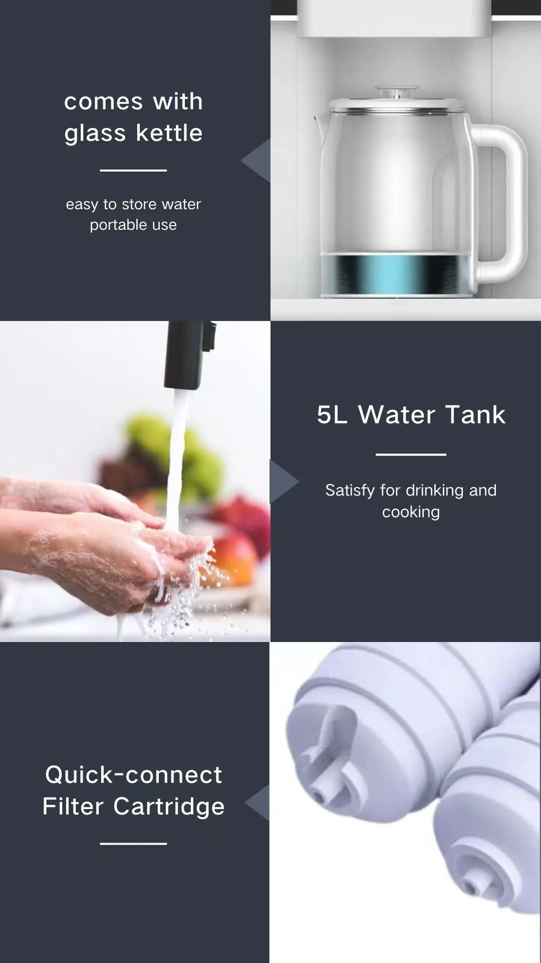 Household Tabletop Hot Cold Water Purifier Dispenser with 5 Stages Water Filter to Offer Sweet Pure Water