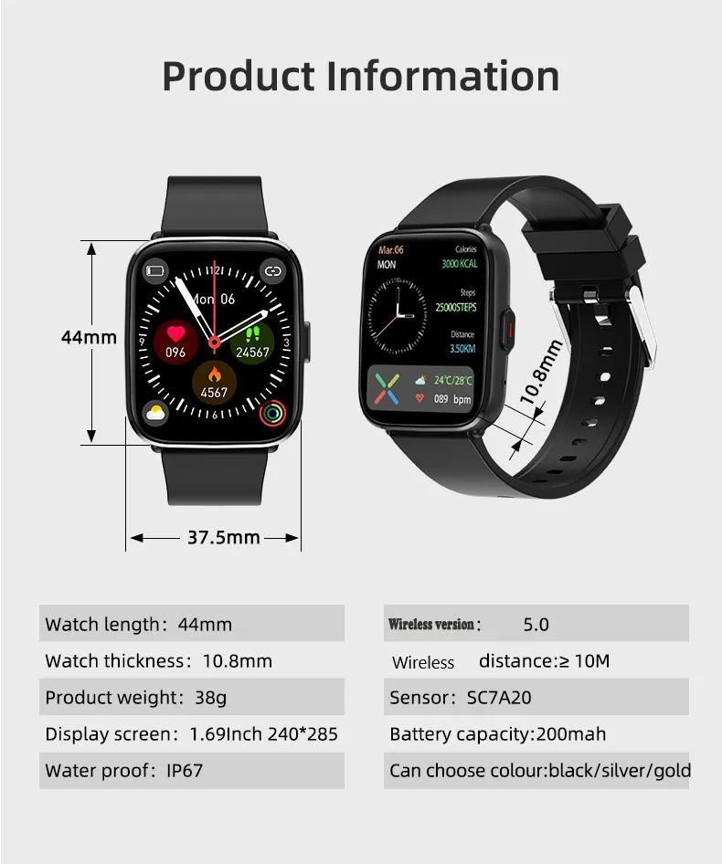 SG12PRO calls magnetic charging  multi-dial switching  body temperature Heart rate detection Android Smart Watch for  APPLE