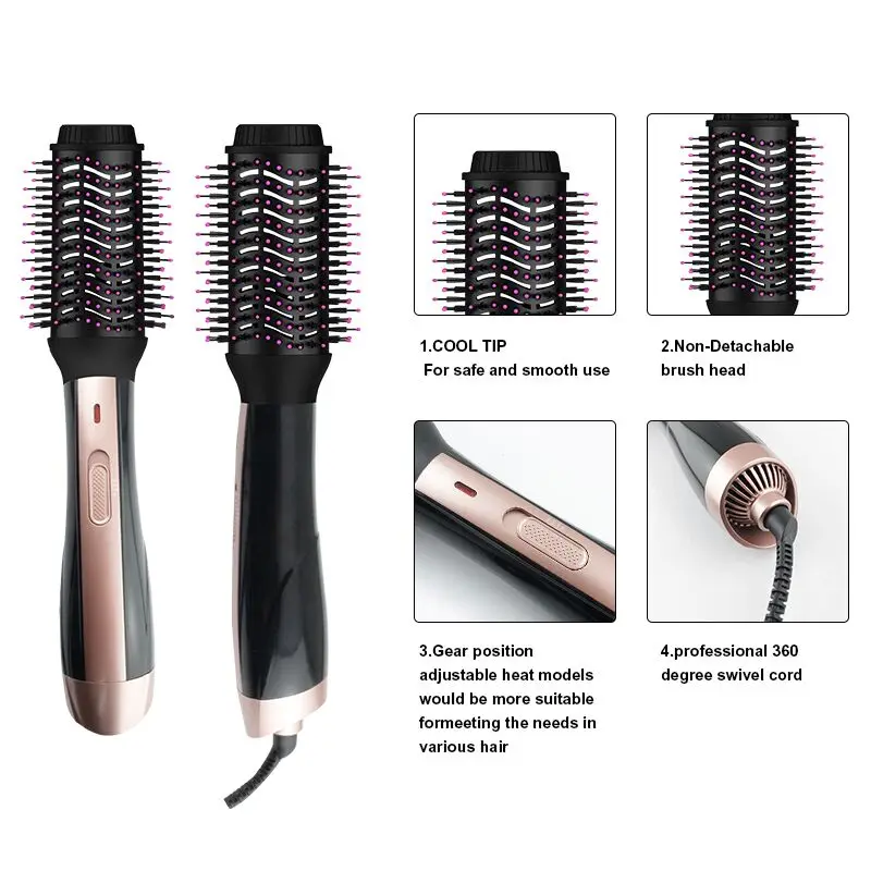 Hair Brush Private Label Flat Iron Hot Air Electric Comb, One Step Hair Dryer Fast Hair Straightener Brush Hot Air Brush