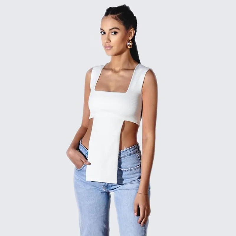 Однотонный топ, короткий женский облегающий Топ без рукавов, X-Long, с квадратным вырезом, Лидер продаж, летняя модная хипстерская Повседневная Высокая уличная одежда