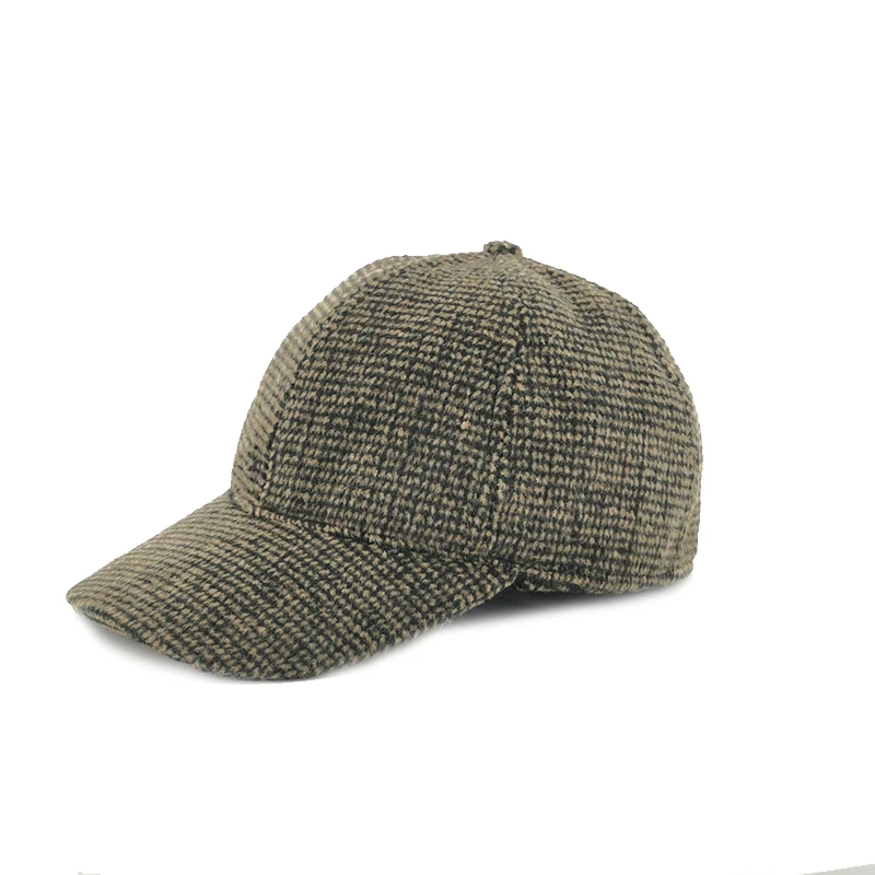 Winter 5 panel herringbone fabric hats earflap outdoor warmer baseball cap