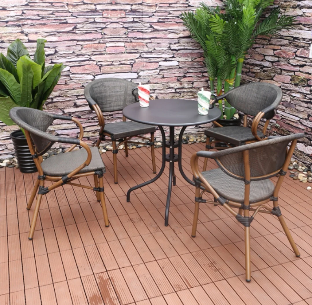 HYC-SR2 Outdoor balcony garden brown armrest cafe set rattan patio chairs