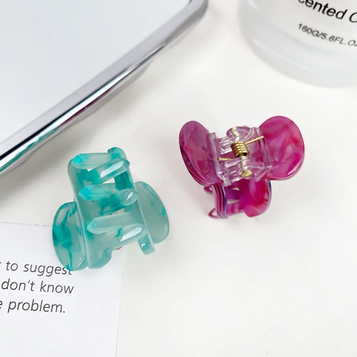 2024 New Trendy Floral Print Small Pink Hair Claws Cute Cellulose Acetate Mini Hair Claw Clips For Girls