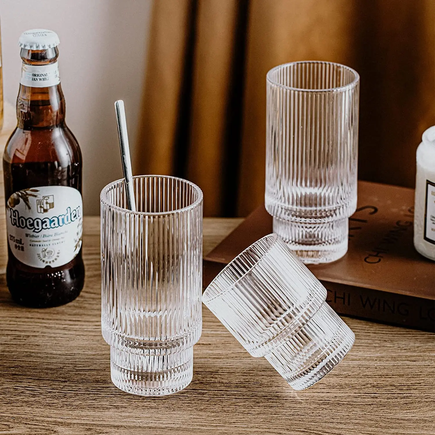 Top Seller Vintage Glassware Ice Coffee Mug Beer Cocktail Drinking Glasses Set Transparent Origami Style Glass Cup