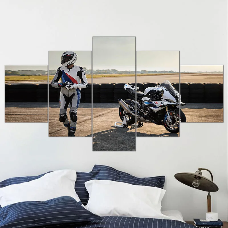 BMW motorcycle 5 panel painting and wall art decorations for home framed canvas painting A gift that boys can not refuse