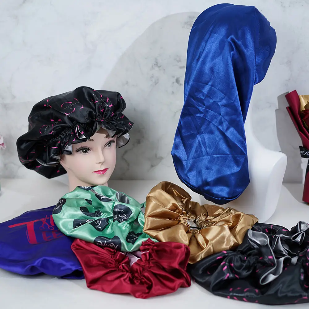 long braid kids mommy and me baby bonnet custom logo en designer silk satin hair bonnet sleep cap women and satin hair wraps