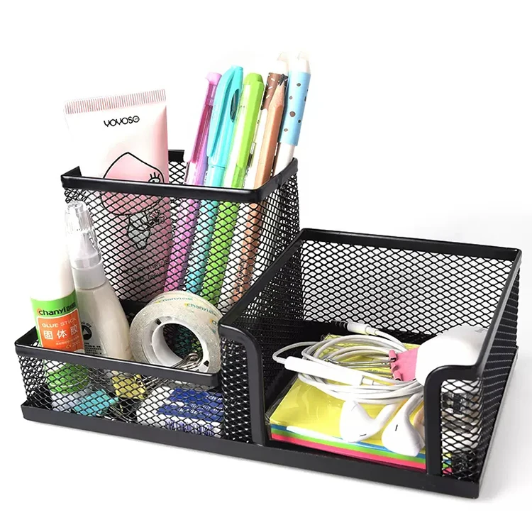 2023 Wholesale Metal Mesh Desk Organizer Office Simple Stationery Organizer Pencil Holder Eraser Holder Pen Holder