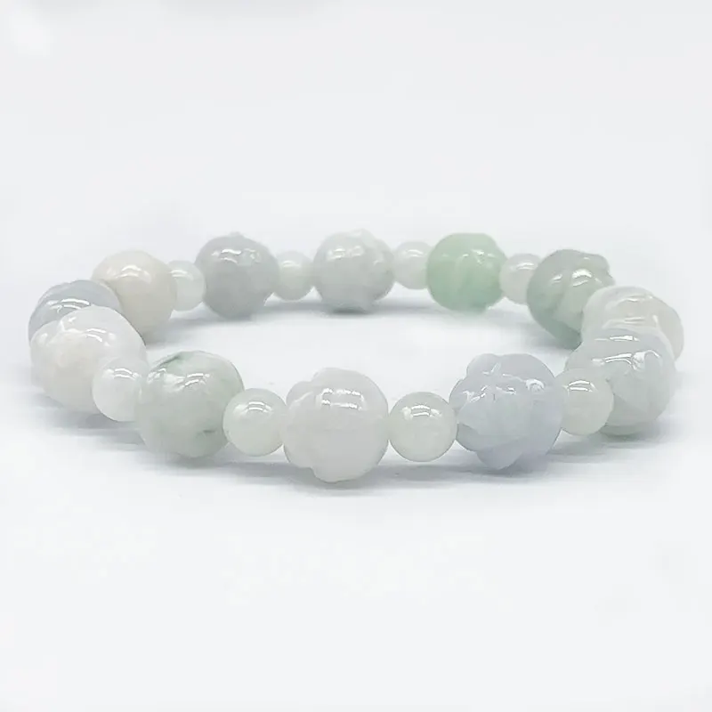 2021 Hot Natural Burma Jade Green Jadeite Beads stone Bracelet Woman Bangle Elastic Good Quality Carving
