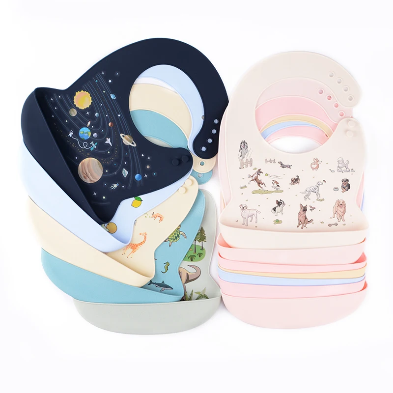 New design Silicone Bibs Waterproof Saliva Dripping Cartoon Aprons  Adjustable Different styles Feeding Newborn Baby Bibs