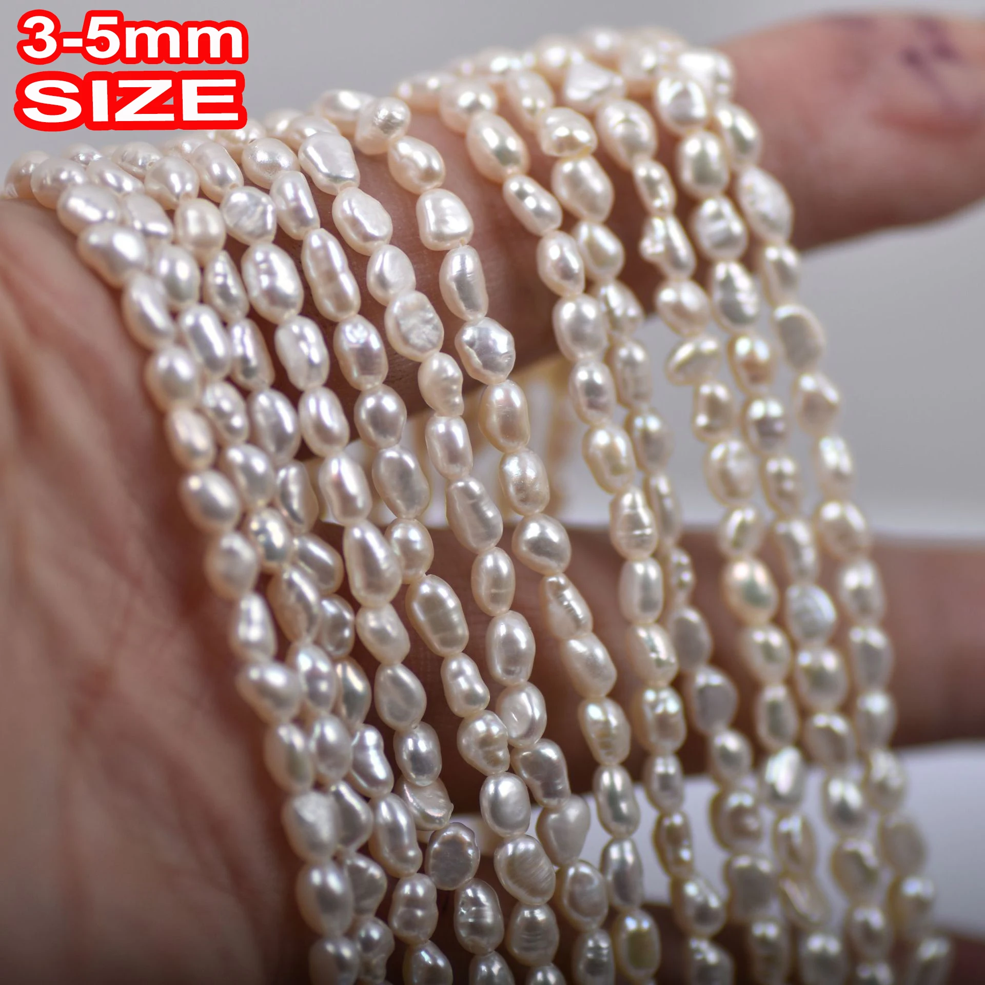 Natural Freshwater Pearls 3-4mm Natural Shiny Freshwater Rice Pearl String Wholesale