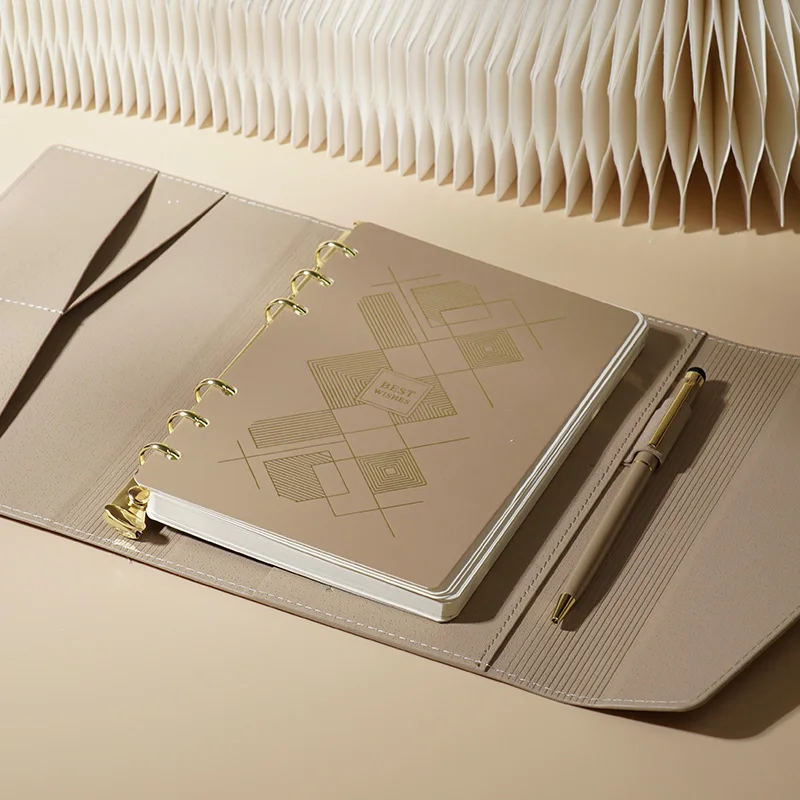 LABON Wholesale Loose Leaf Notebook Advertising Gifts Custom Logo Leather Traveler Conference Stationery Exhibition Notebook Set