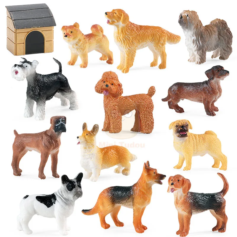 Realistic Figurines Toys w/Dog House Durable Solid Body Puppy Educational Collection Decorations 12PCS Dogs Figures Play Set