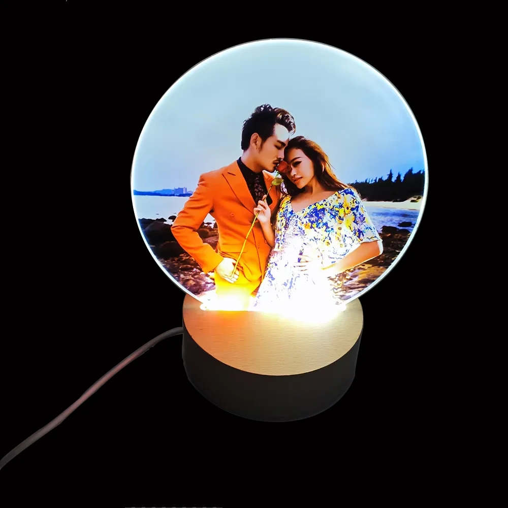 Night Light Sublimation Acrylic Photo Frame Desktop Display Sign With Lamp Base