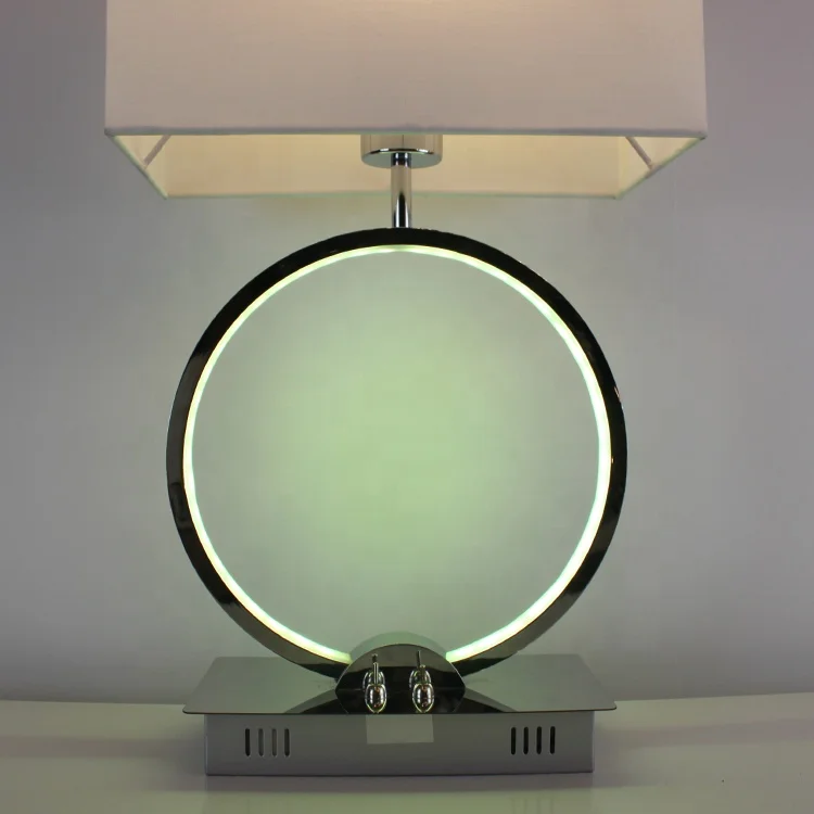 
European aluminum circle bedroom hotel bar restaurant E27 white fabric shade desk lamp RGB table lamp 