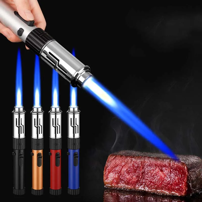 Оптовая продажа сильная прямая сигарная зажигалка портативная Регулируемая металлическая с логотипом на заказ