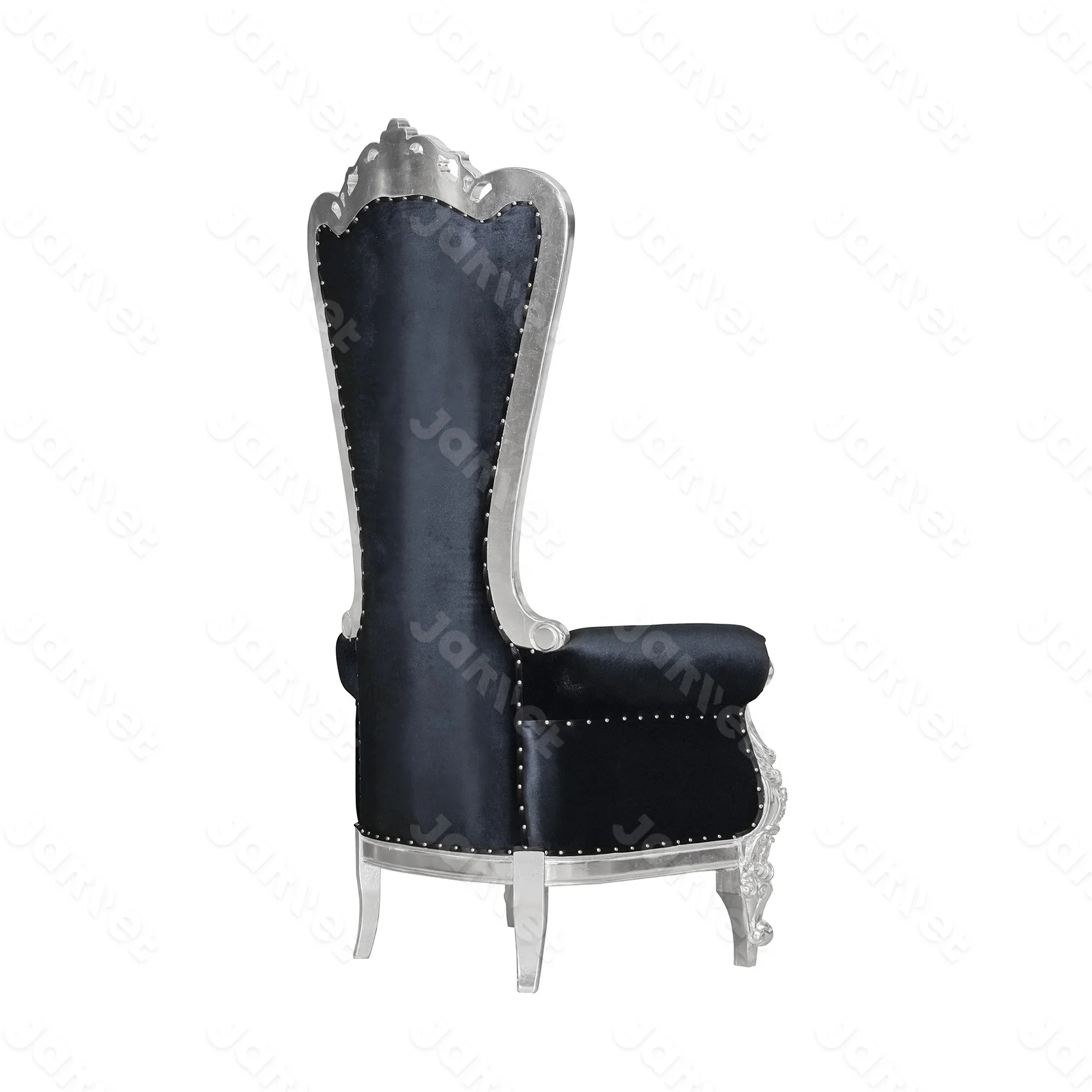 Wholesale Wedding Event High Back Queen Chair Velvet Black and Silver Throne Chairs