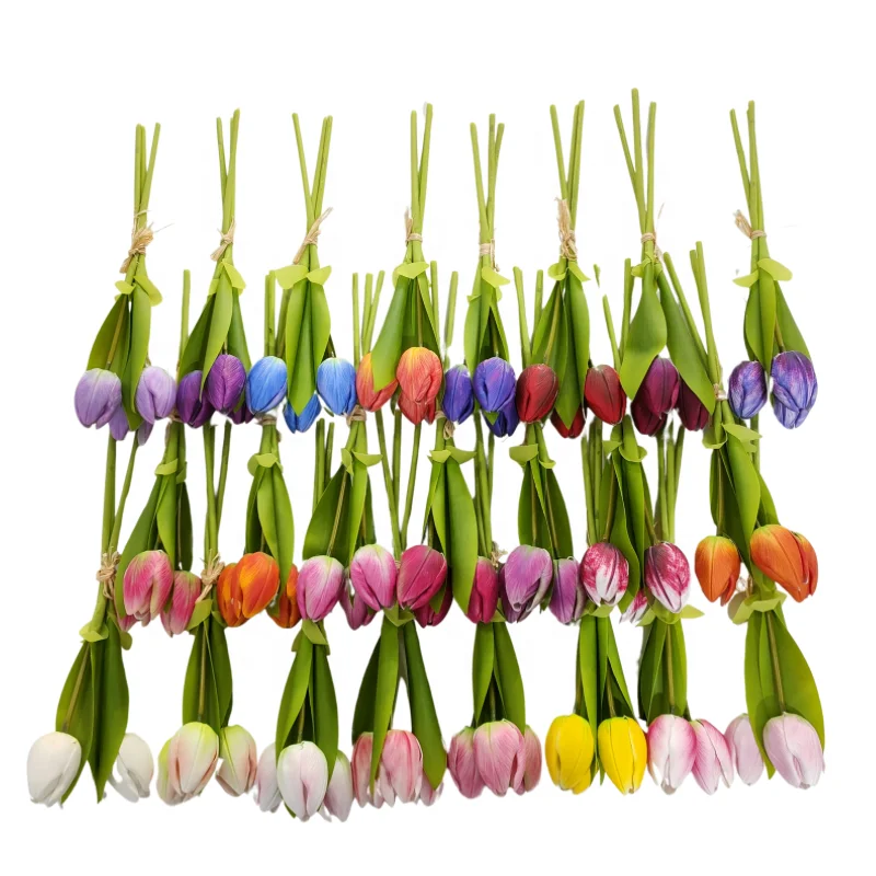 Hot selling 3 heads tulips bundle faux floral artificial tulip flower for wedding arrangement