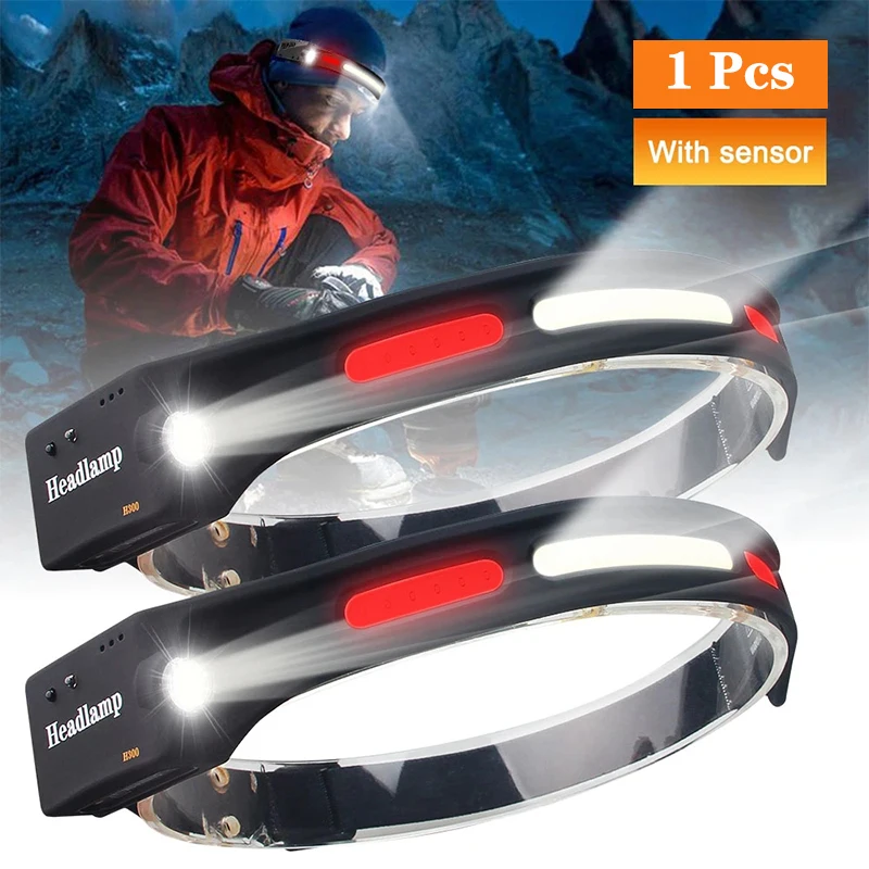 Перезаряжаемый светодиодный налобный фонарь с широким лучом 230, водонепроницаемый налобный фонарь с COB матрицей, легкий налобный фонарь с защитным светом для кемпинга и бега