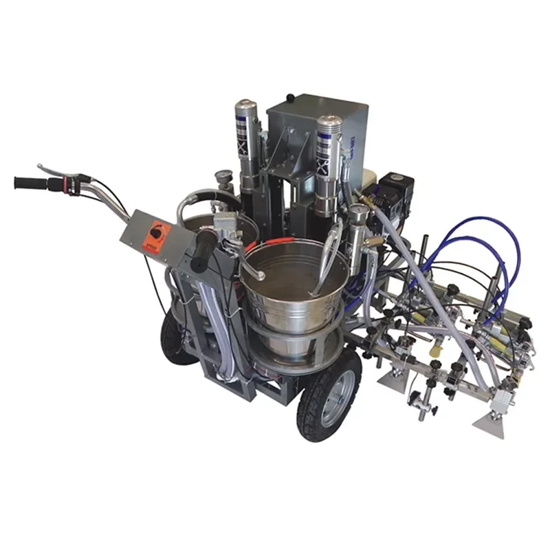 Two component double line cold paint road marking machine with glass spreader laser ruler