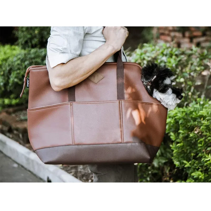 Portable Padded Leather Dog Cat Carrier Bag Waterproof Travel Luxury Pet Carrier Tote Bag