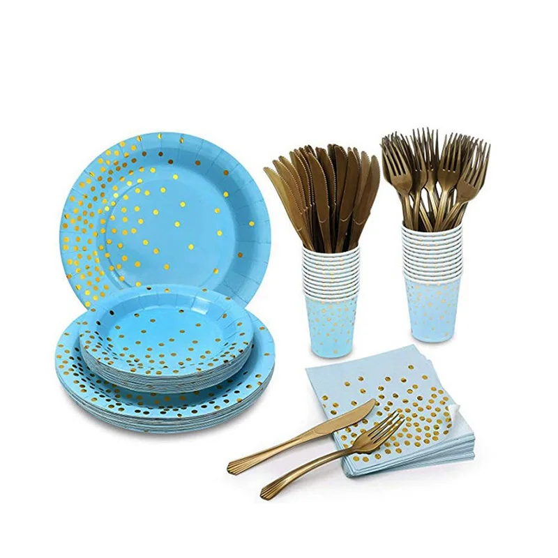 
Paper Plates Napkins Tea Cups Saucer Balloon Tea Talking Cutlery Serving Set Tables Vintage Blue-themed Party Supplies 