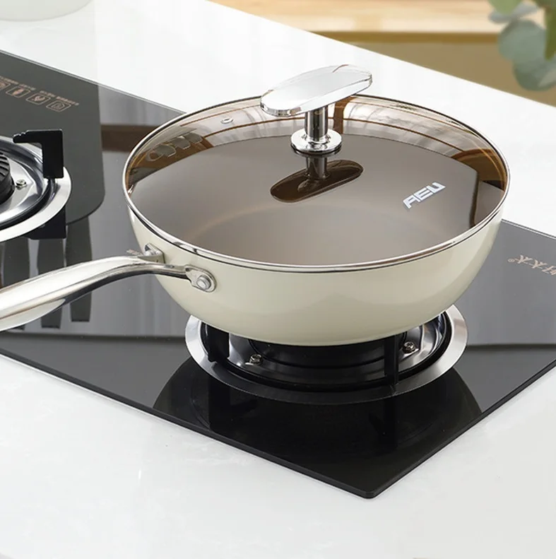 Titanium crystal ceramic non stick flat bottom pan household induction cooker gas stove deep frying pan